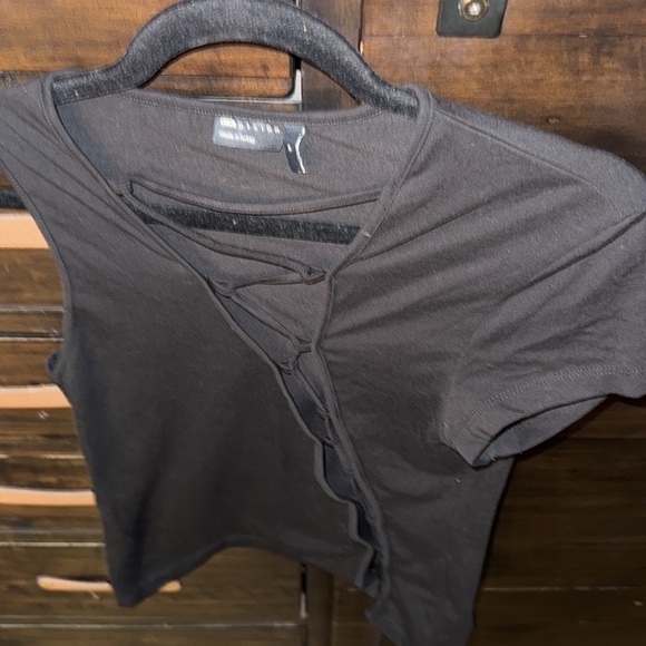 Eos size small asymmetrical lace up front T-shirt in black - Picture 7 of 9